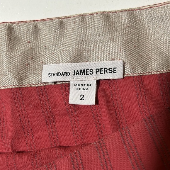 James Perse Pinstripe Dress Cottage Core Side Slits Zip Up Red Dress Sz 2 C6 - Picture 3 of 5